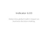 Indicator 6.03 Determine global trade’s impact on business decision-making.
