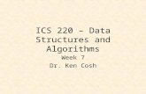 ICS 220 – Data Structures and Algorithms Week 7 Dr. Ken Cosh.