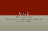 Unit 2 Family Dynamics Goals, Family, Morals, Values, Ethics & Communication.