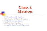Chap. 2 Matrices 2.1 Operations with Matrices 2.2 Properties of Matrix Operations 2.3 The Inverse of a Matrix 2.4 Elementary Matrices 2.5 Applications.