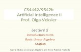 Lecture 2 Introduction to ML Basic Linear Algebra Matlab Some slides on Linear Algebra are from Patrick Nichols CS4442/9542b Artificial Intelligence II.