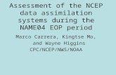 Assessment of the NCEP data assimilation systems during the NAME04 EOP period Marco Carrera, Kingtse Mo, and Wayne Higgins CPC/NCEP/NWS/NOAA.