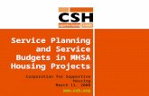 Service Planning and Service Budgets in MHSA Housing Projects Corporation for Supportive Housing March 11, 2008 .