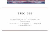 ITEC 380 Organization of programming languages Lecture 2 – Grammar / Language capabilities.
