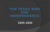 1835-1836.  1810: Mexico gained its independence from Spain.  1821: Mexico wanted to settle Texas.  Stephen F. Austin was hired to bring settlers to.