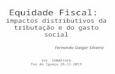 Equidade Fiscal: impactos distributivos da tributação e do gasto social Fernando Gaiger Silveira XVI CONAFISCO Foz do Iguaçu 26-11-2013.