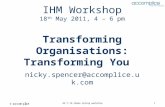 D3.7.13-ihmem spring workshop1 IHM Workshop 18 th May 2011, 4 – 6 pm Transforming Organisations: Transforming You nicky.spencer@accomplice.uk.com.