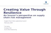 Supply Chain Risk Leadership Council February 2007 Tim Astley Strategic Risk Zurich Risk Engineering Creating Value Through Resilience An insurer’s perspective.