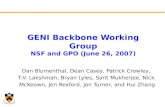 GENI Backbone Working Group NSF and GPO (June 26, 2007) Dan Blumenthal, Dean Casey, Patrick Crowley, T.V. Lakshman, Bryan Lyles, Sarit Mukherjee, Nick.