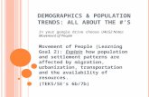 D EMOGRAPHICS & P OPULATION T RENDS : ALL A BOUT THE #’ S Movement of People (Learning Goal 2): Explain how population and settlement patterns are affected.