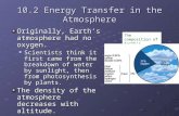 10.2 Energy Transfer in the Atmosphere Originally, Earth’s atmosphere had no oxygen. Scientists think it first came from the breakdown of water by sunlight,
