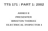 TTS 171 : PART 1: 2002 ANNEX E PRESENTER WINSTON THOMAS ELECTRICALINSPECTOR 1 ELECTRICAL INSPECTOR 1.