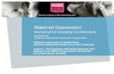 Maternal Depression: Background & Emerging Considerations Joy Burkhard California Maternal Mental Health Collaborative California Association of Health.