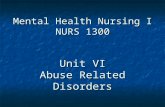 Mental Health Nursing I NURS 1300 Unit VI Abuse Related Disorders.