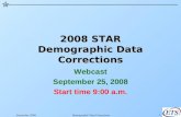 September 2008Demographic Data Corrections1 2008 STAR Demographic Data Corrections Webcast September 25, 2008 Start time 9:00 a.m.