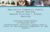 Specialist Community Public Health Nursing Health Visiting / School Nursing Lynn Sayer & Mary Malone 16 th September 2014 Professional Portfolio module.