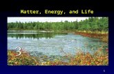 1 Matter, Energy, and Life. 2 Outline Elements of Life Organic Compounds and Cells Energy  Laws of Thermodynamics  Photosynthesis / Respiration Ecosystems.