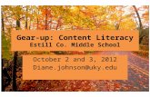 Gear-up: Content Literacy Estill Co. Middle School October 2 and 3, 2012 Diane.johnson@uky.edu.