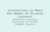 Instruction to Meet the Needs of Diverse Learners Effective Teaching Practices to Insure Student Success.