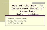 Out of the Box: An Investment Model of Associate Relationships Natural Medicine Plus Nancy Aagenes, ND Jeff Roush, ND.