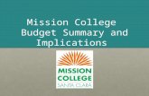 Mission College Budget Summary and Implications. One-time Funds Expected in Year-end Balances 1. 1.District Reduction Target$2,600,000 2. 2.Office the.