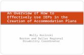 Molly Rosinski Boston and Dallas Regional Disability Coordinator An Overview of How to Effectively Use IEPs in the Creation of Accommodation Plans.