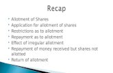Allotment of Shares  Application for allotment of shares  Restrictions as to allotment  Repayment as to allotment  Effect of irregular allotment.
