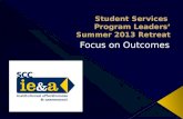 1. Continue to distinguish and clarify between Student Learning Outcomes (SLOs) and Service Area Outcomes (SAOs) 2. Develop broad SLOs/SAOs in order to.