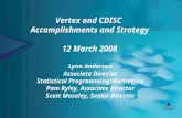 Vertex and CDISC / MBC / 12March2008 1. Vertex and CDISC Accomplishments and Strategy 12 March 2008 Lynn Anderson Associate Director Statistical Programming/Biometrics.