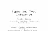 Types and Type Inference Mooly Sagiv Slides by Kathleen Fisher and John Mitchell Reading: “Concepts in Programming Languages”, Revised Chapter 6 - handout.