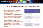 28.1 Astronomical distances  Astronomers have developed units other than kilometers or meters to measure the vast distances in space.  One light year.