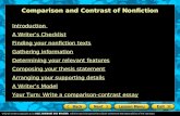 Comparison and Contrast of Nonfiction Introduction A Writer’s Checklist Finding your nonfiction texts Gathering information Determining your relevant features.