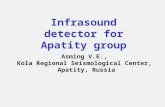 Infrasound detector for Apatity group Asming V.E., Kola Regional Seismological Center, Apatity, Russia.