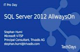 IT Pro Day SQL Server 2012 AllwaysOn Stephan Hurni Microsoft V-TSP Principal Consultant, Trivadis AG stephan.hurni@trivadis.com.
