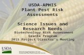 USDA-APHIS Plant Pest Risk Assessments Science Issues and Research Needs Biotechnology Risk Assessment Grants Program 2015 Project Director’s Meeting.