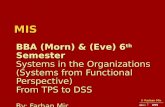 © Farhan Mir 2012 IMS MIS BBA (Morn) & (Eve) 6 th Semester Systems in the Organizations (Systems from Functional Perspective) From TPS to DSS By: Farhan.