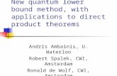 New quantum lower bound method, with applications to direct product theorems Andris Ambainis, U. Waterloo Robert Spalek, CWI, Amsterdam Ronald de Wolf,