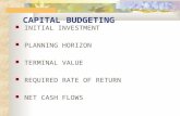 CAPITAL BUDGETING INITIAL INVESTMENT PLANNING HORIZON TERMINAL VALUE REQUIRED RATE OF RETURN NET CASH FLOWS.