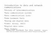 Introduction to data and network communications  History of telecommunications  Data communication systems  Data communications links  Some hardware.