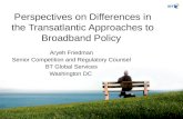 BT Partners Perspectives on Differences in the Transatlantic Approaches to Broadband Policy Aryeh Friedman Senior Competition and Regulatory Counsel BT.
