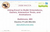 May 3, 2006MICCA2006 - Excel1 2006 MICCA Using Excel to Build Simulations, Games, Interactive Tests, and Animations Baltimore, MD Davina Pruitt-Mentle.