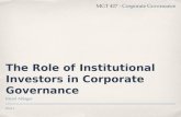 Week 6 The Role of Institutional Investors in Corporate Governance Faisal AlSager MGT 427 - Corporate Governance.