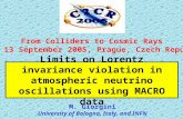 M. Giorgini University of Bologna, Italy, and INFN Limits on Lorentz invariance violation in atmospheric neutrino oscillations using MACRO data From Colliders.