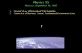 Physics 55 Monday, September 26, 2005 1.Newton’s Law of Gravitation With Examples 2.Connection of Newton’s Laws to Fundamental Conservation Laws.