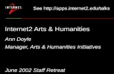 Internet2 Arts & Humanities Ann Doyle Manager, Arts & Humanities Initiatives June 2002 Staff Retreat See