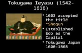 Tokugawa Ieyasu (1542-1616) 1603 accepted the title “Shogun” Established Edo as the Capital Tokugawa Japan 1600-1868.