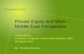 Private Equity and M&A – Middle East Perspective Presented to: In-House Congress United Arab Emirates 2007 20 March 2007 By: Rindala Beydoun.