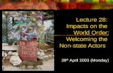 Lecture 28: Impacts on the World Order: Welcoming the Non-state Actors 28 th April 2003 (Monday)
