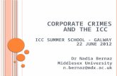 C ORPORATE C RIMES AND THE ICC ICC S UMMER S CHOOL - G ALWAY 22 J UNE 2012 Dr Nadia Bernaz Middlesex University n.bernaz@mdx.ac.uk.