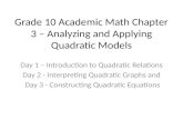 Grade 10 Academic Math Chapter 3 – Analyzing and Applying Quadratic Models Day 1 – Introduction to Quadratic Relations Day 2 - Interpreting Quadratic Graphs.